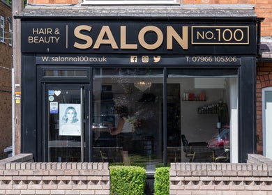 Front view of Salon No. 100 in Bentley Heath, England, GB, showcasing a stylish modern exterior.