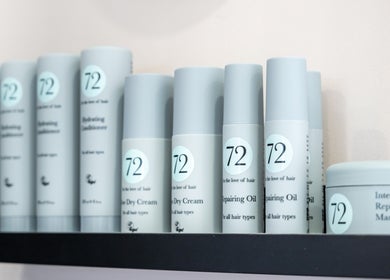 Premium hair care products displayed at Salon No. 100, Bentley Heath, England, GB.