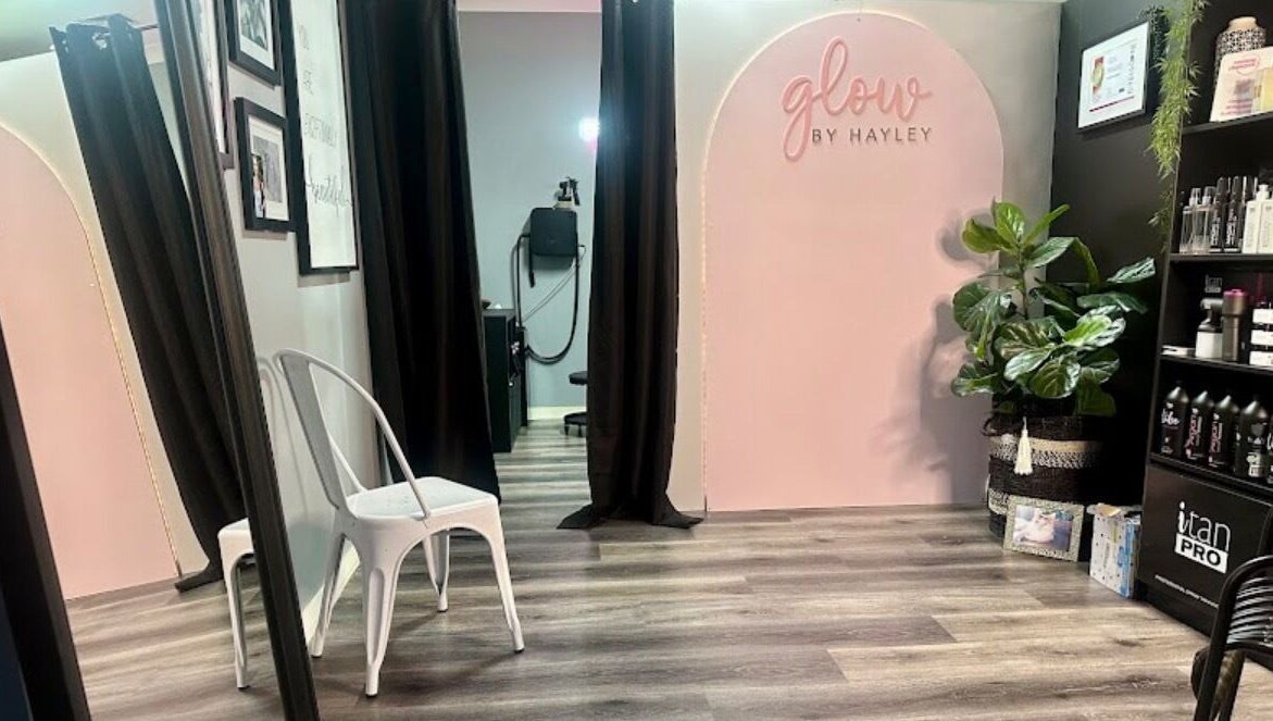 Chic interior of Glow by Hayley salon in Kellyville, New South Wales, AU with stylish decor and beauty products.