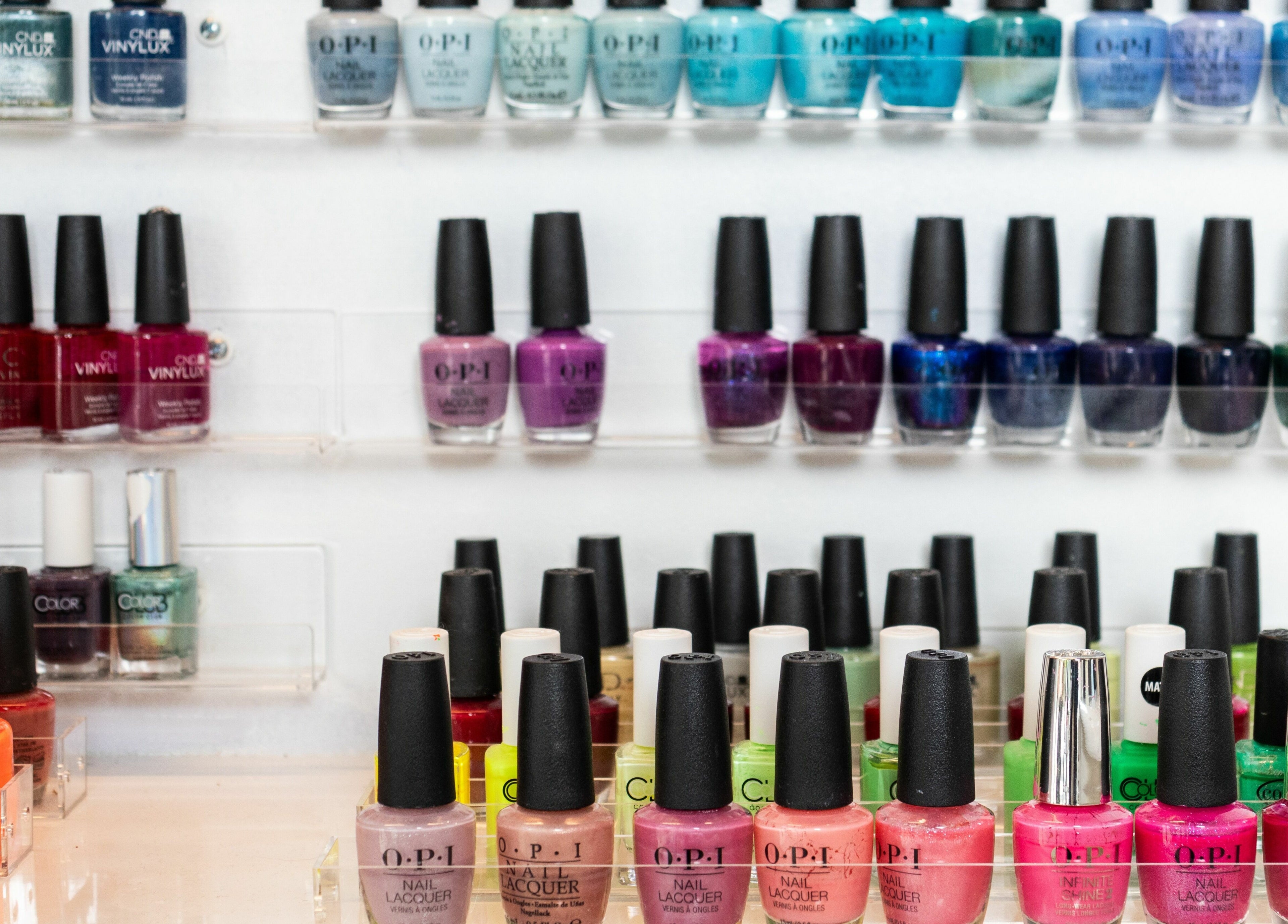 Colorful nail polishes at The Inlet Nail Studio in Port Moody, British Columbia, CA.