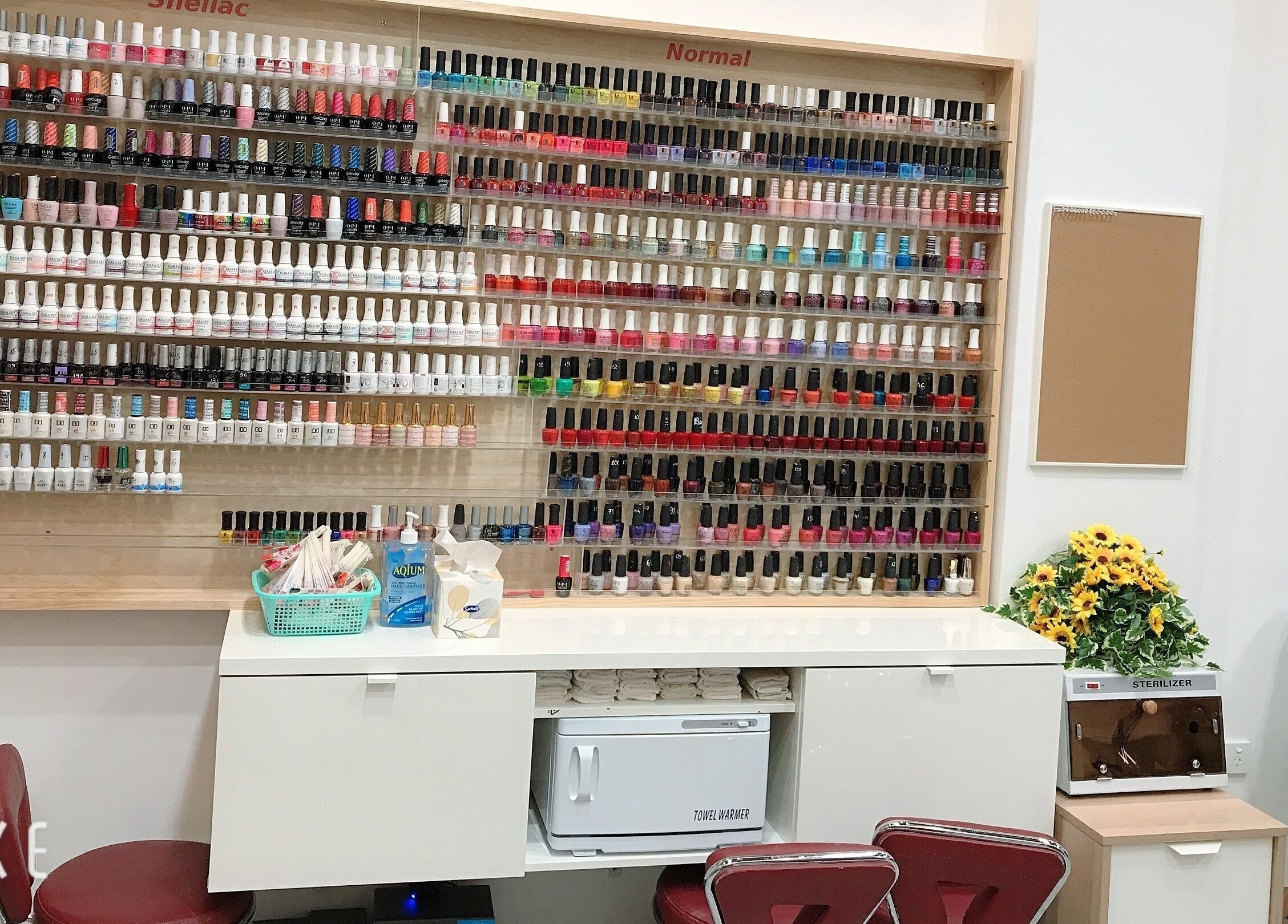 Colorful nail polish display at Dazzling Nails and Beauty, Caringbah, New South Wales, AU.