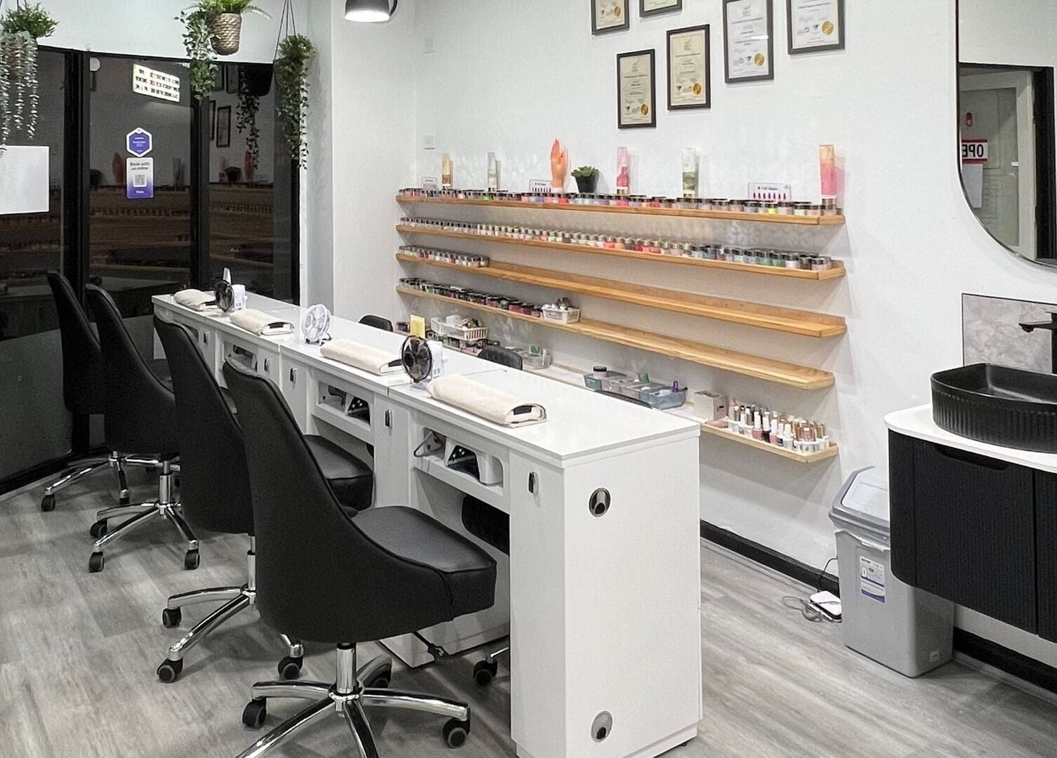 Sleek interior of Dazzling Nails and Beauty in Caringbah, New South Wales, AU, featuring a modern nail bar.