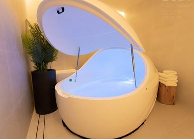 Relaxing float pod interior at Body WRL, Rosebery, NSW, AU, offering tranquil wellness sessions.