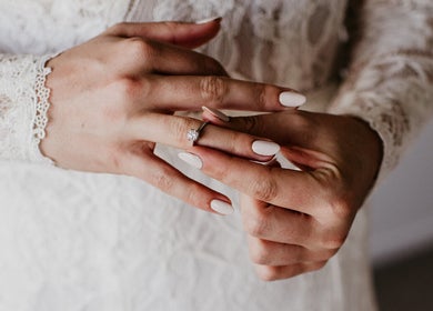 Bride's hands showcasing ring and manicure at Create Beauty Studio, Hamilton, Waikato Region, NZ.