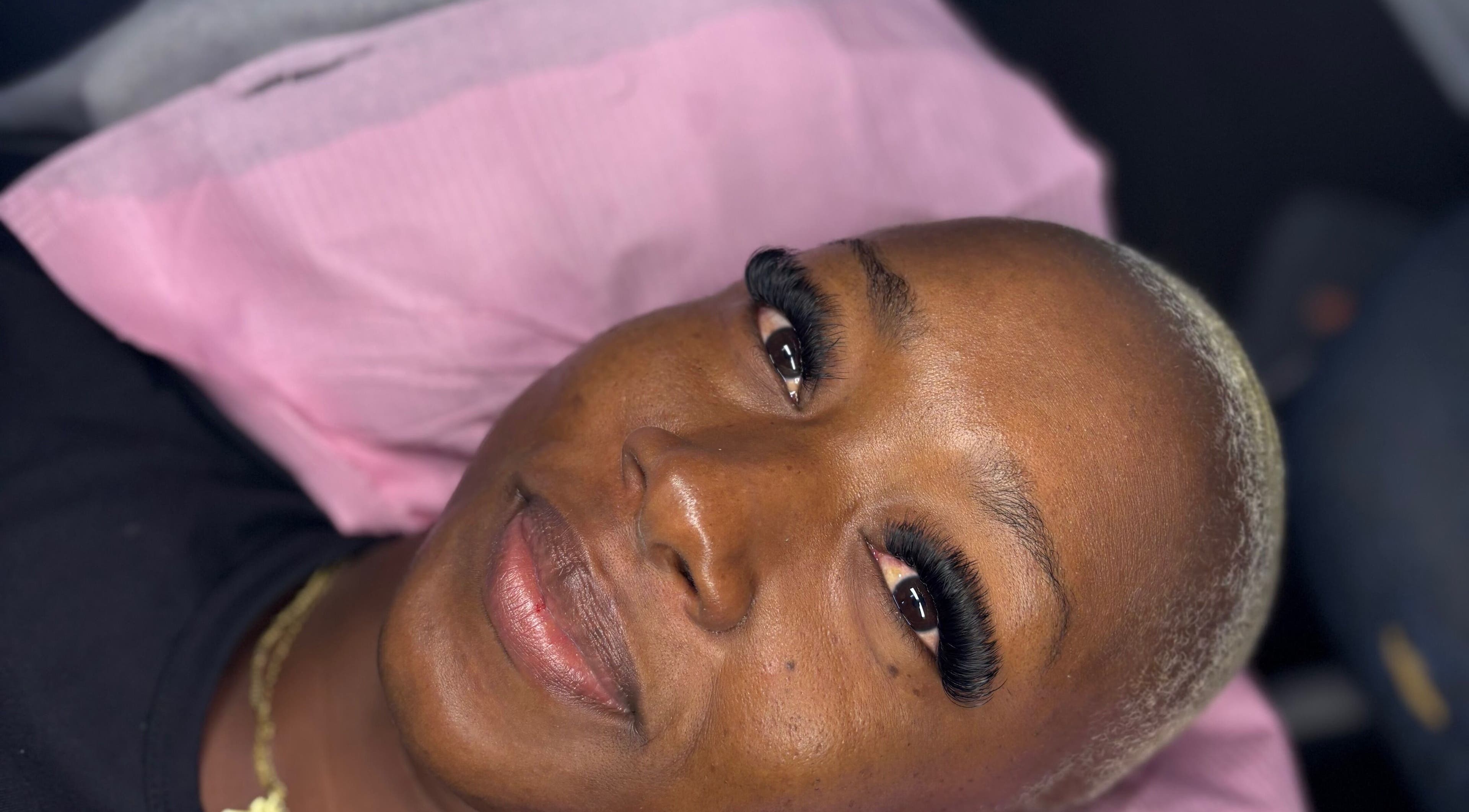 Client with styled lashes at Lashtemptation & Aesthetics, Bridgetown, Saint Michael, BB.