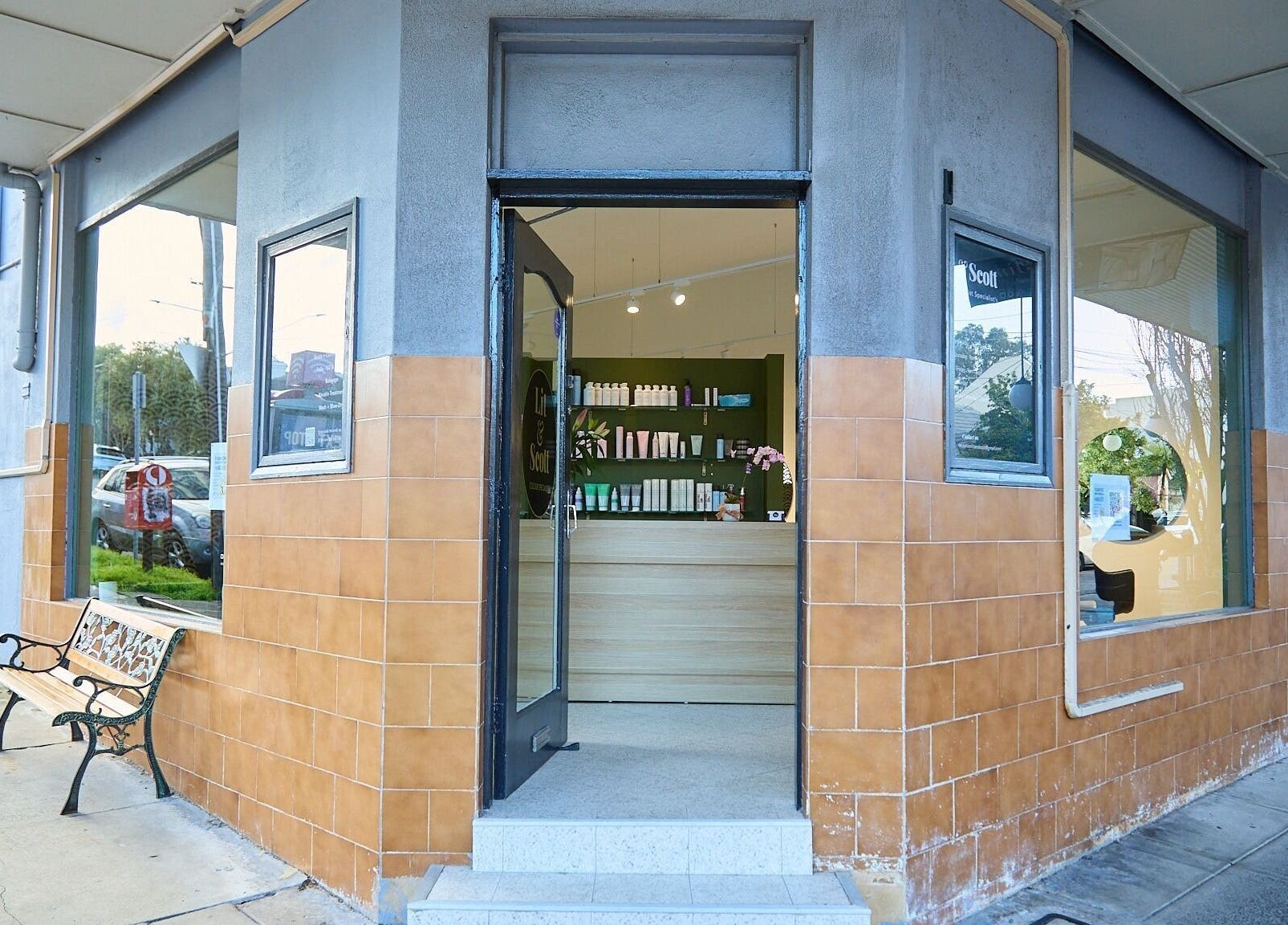 Entrance of Lit & Scott beauty venue in Stanmore, New South Wales, AU, showcasing stylish exterior and welcoming door.