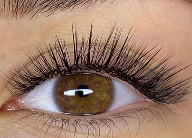 Closeup of eyelash extensions at Love Mon Beauty Spa, Hollywood, Florida, US for a stunning lash look.