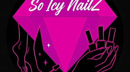 Stylized nail salon logo of Valencia Snow in San Diego, California, US with vibrant pinks and blacks.