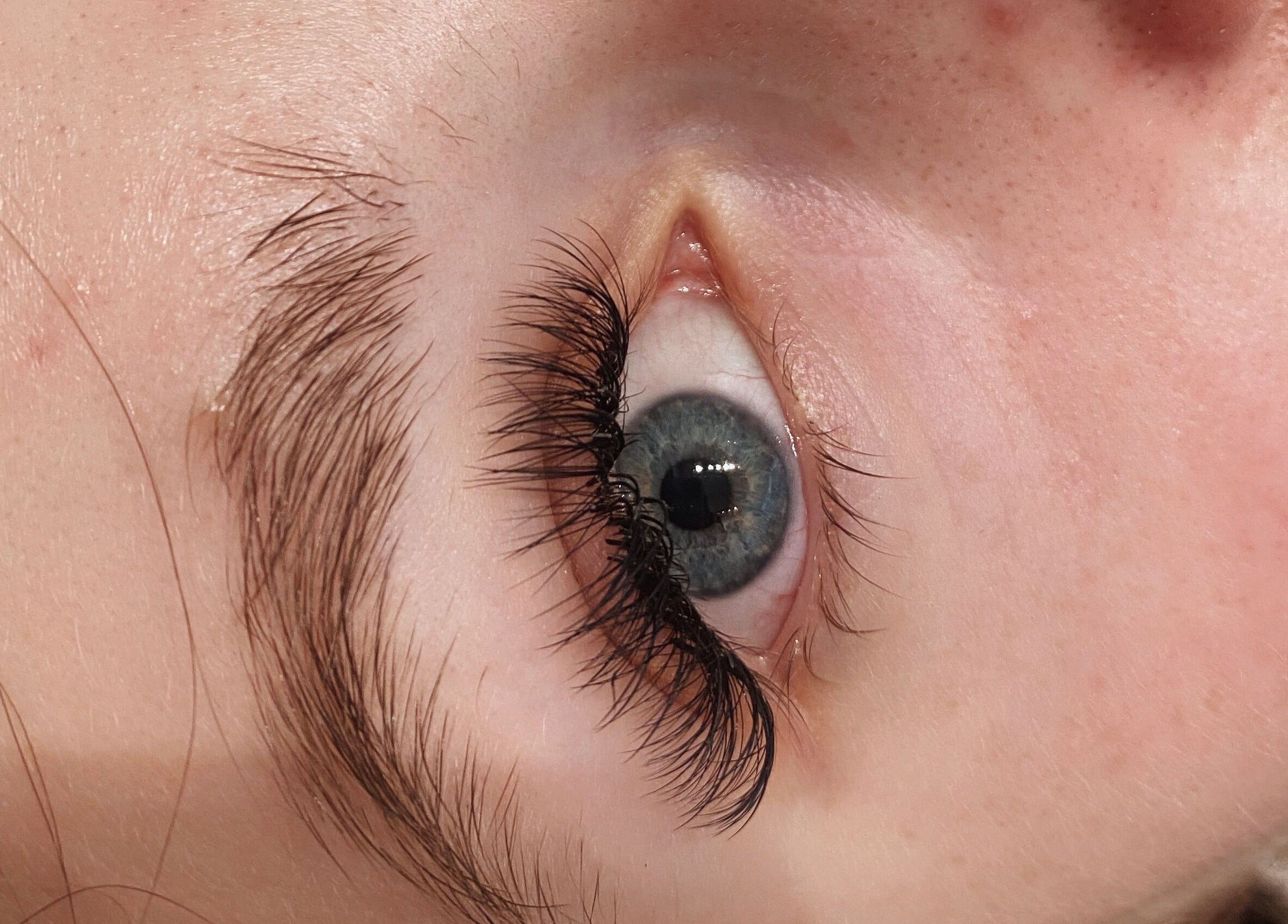 Close-up of styled lashes from PR Lashes in Truro, England, GB showcasing intricate eyelash extensions.