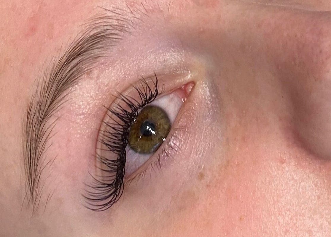 Close-up of expertly applied lashes at PR Lashes, Truro, England, GB, showcasing detailed lash work.