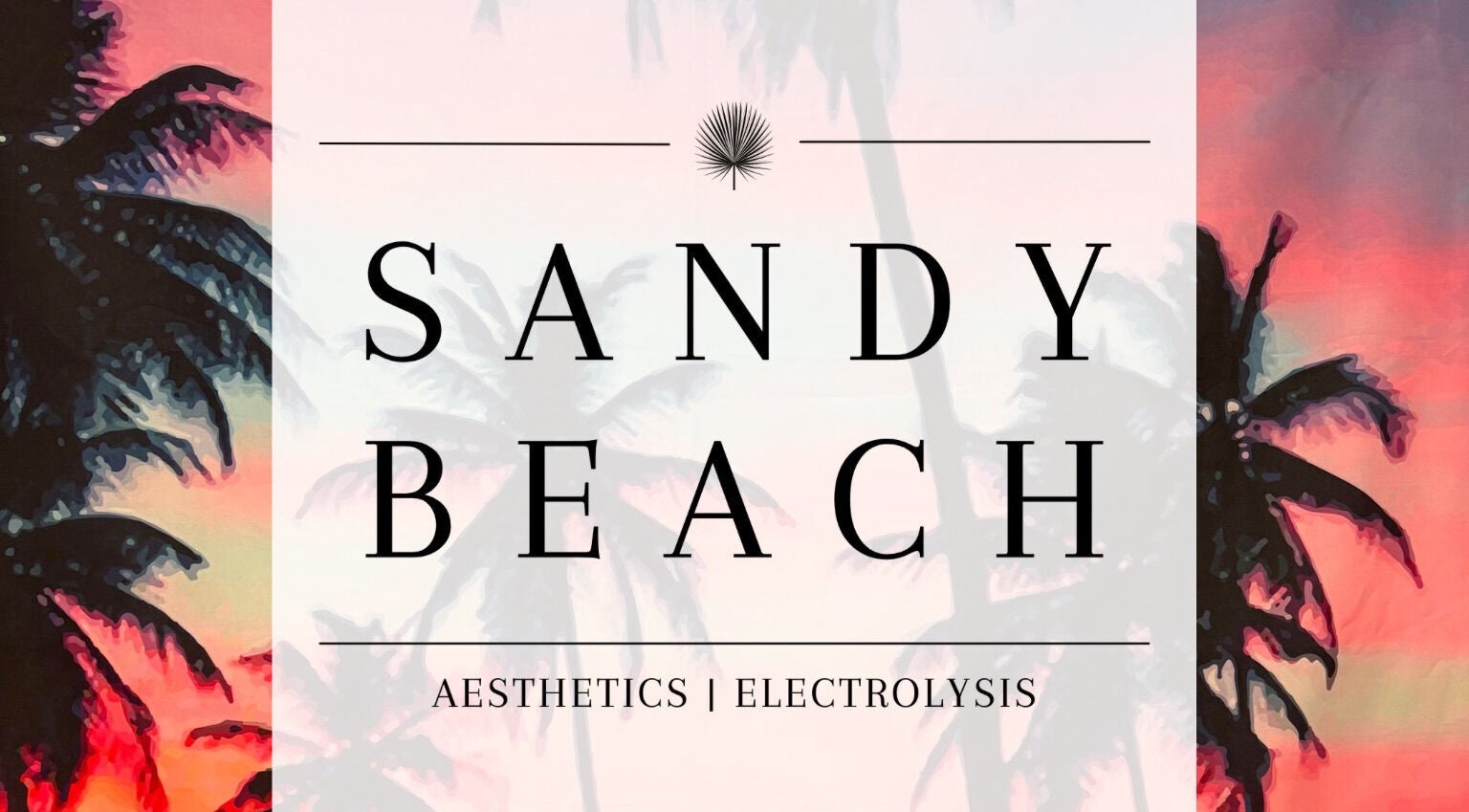 Sandy Beach Aesthetics signage with tropical backdrop in Toronto, Ontario, CA.