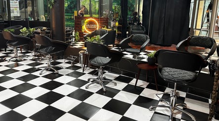 Mercury Professional Hair and Beauty, Sandton, Gauteng, ZA interior with stylish chairs and mirrors.