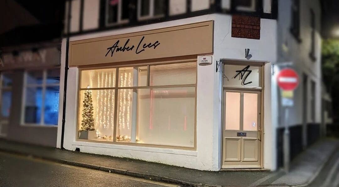 Amber Lees beauty venue exterior with festive lights, Conwy, Wales, GB.