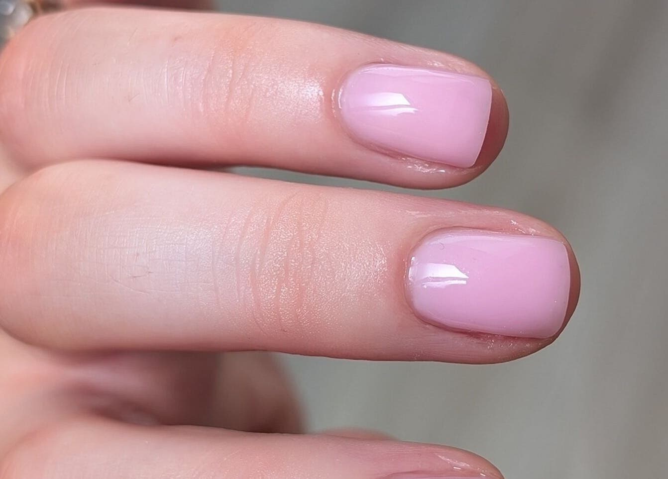 Close-up of elegant pink nails at Amber Lees, Conwy, Wales, GB.