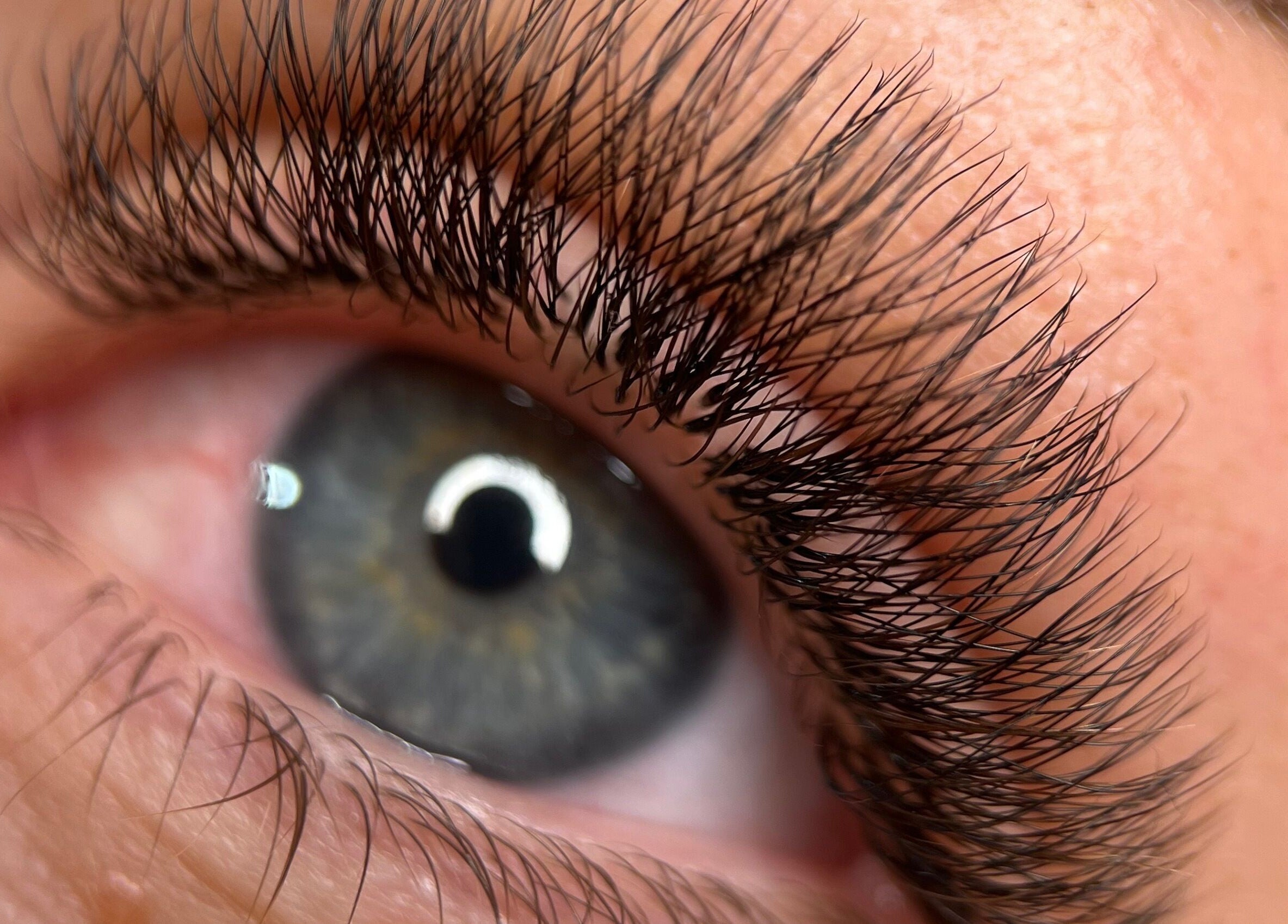 Close-up of enhanced eyelashes at By Bethany Rose, Hatfield, England, GB.