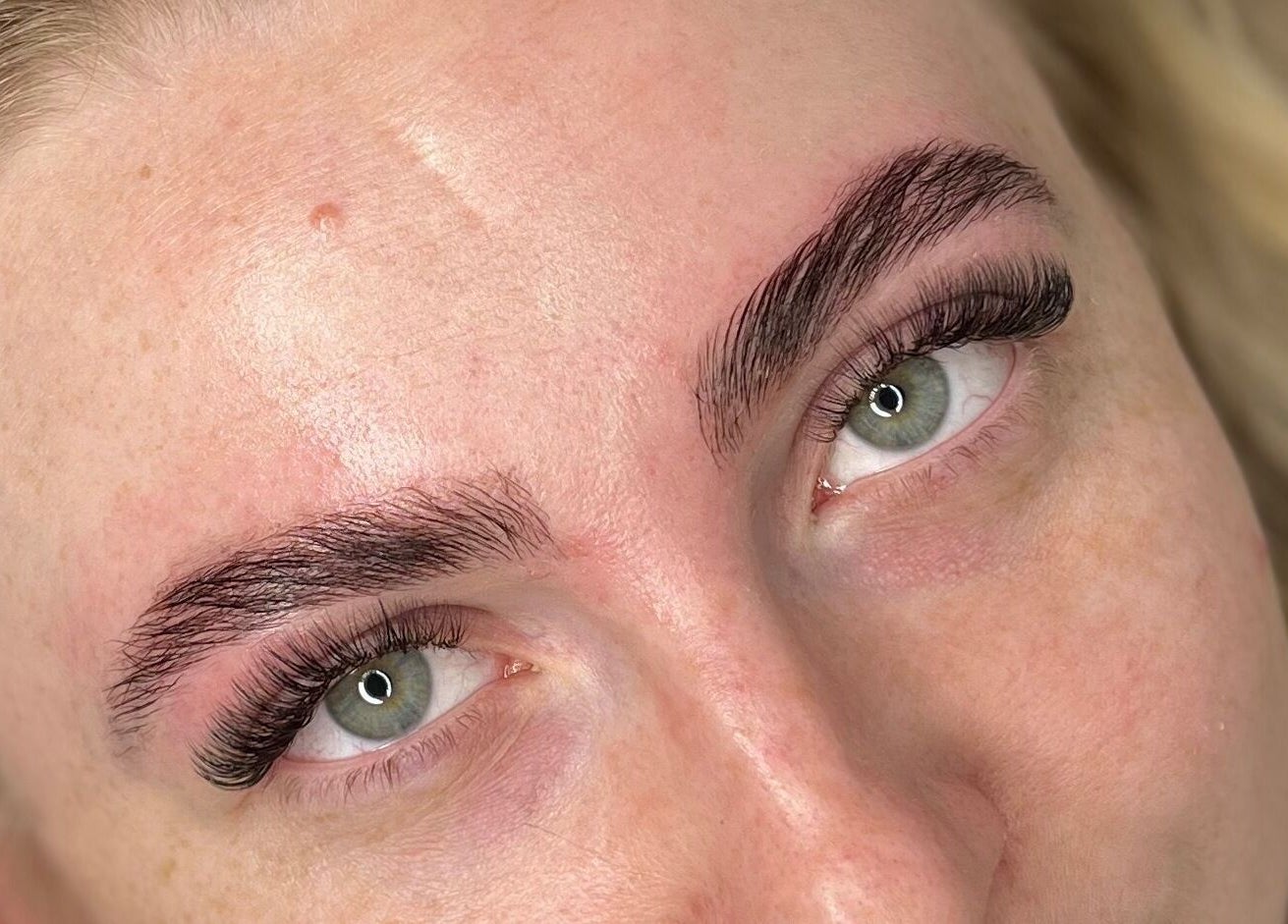 Close-up of expertly shaped brows and lashes at By Bethany Rose in Hatfield, England, GB.