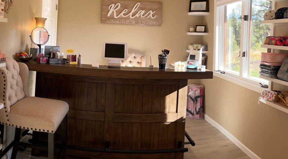 Welcoming reception area at Natural Reflections Spa, Elizabeth, Colorado, US. Inviting and peaceful environment.