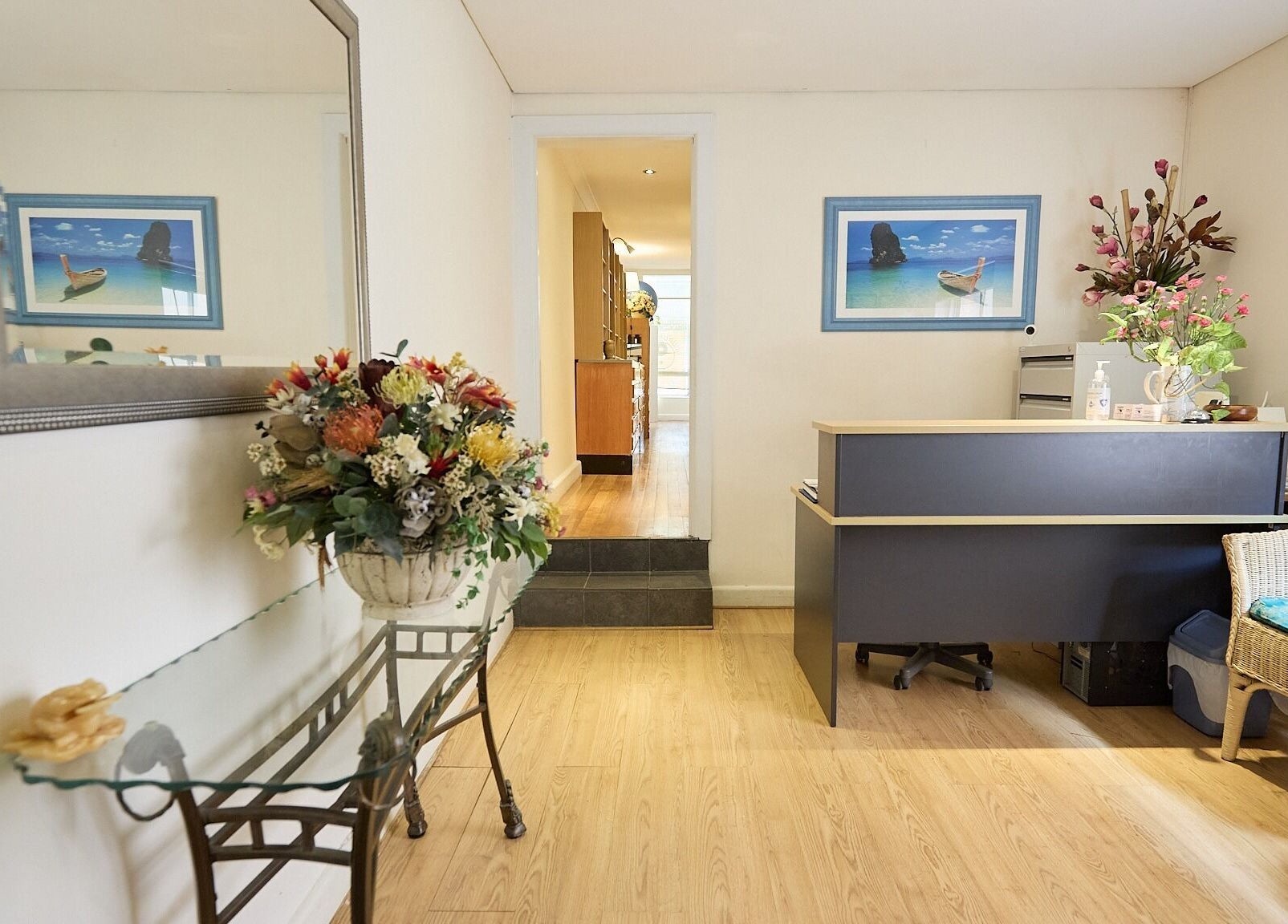 Reception at Crows Nest Acupuncture & Herbal Centre, Crows Nest, New South Wales, AU, featuring floral decor.