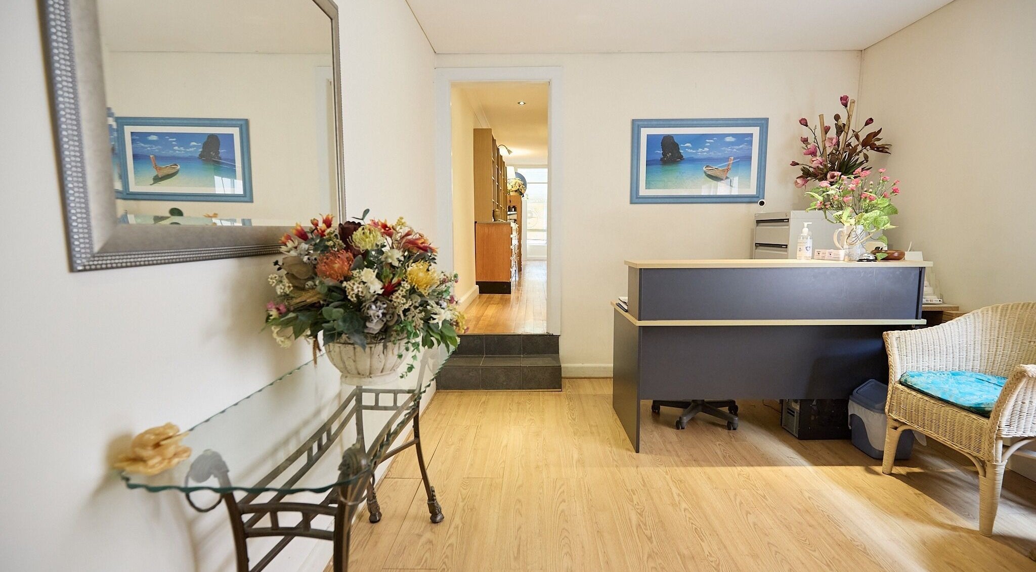 Reception at Crows Nest Acupuncture & Herbal Centre, Crows Nest, New South Wales, AU, featuring floral decor.