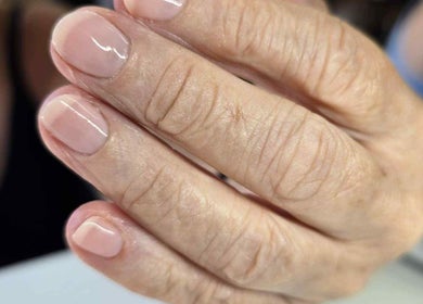 Close-up of a polished manicure at Cassidy's Beauty Salon in Poole, England, GB.