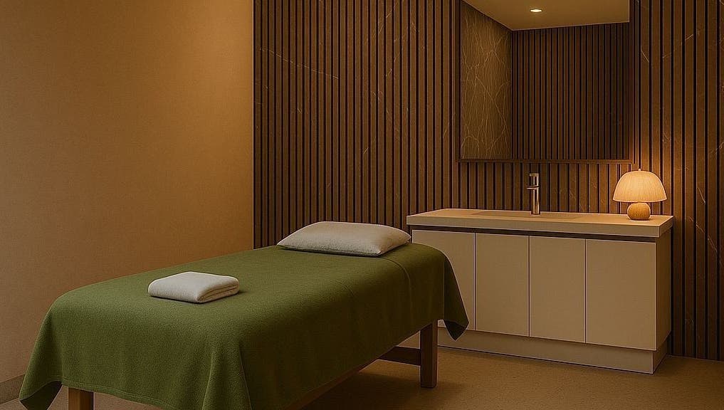 Tranquil treatment room at Walking On Clouds | Maida Vale, featuring elegant decor and a plush massage bed. London, England, GB.