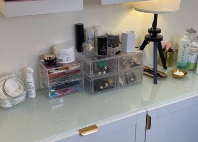Organized vanity with beauty products at MBeauty in Dublin, County Dublin, IE.