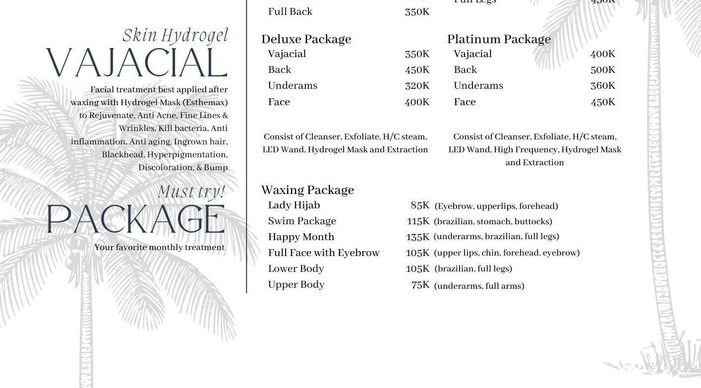 Pricing menu for waxing and Vajacial packages at Get Waxed Bintaro, Banten, Banten, ID.
