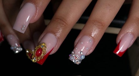 Intricate nail art featuring rhinestones at A K Beauty @ The Salon, Kempston, England, GB.