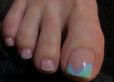 Elegant pastel toenail design at A K Beauty @ The Salon, Kempston, England, GB.