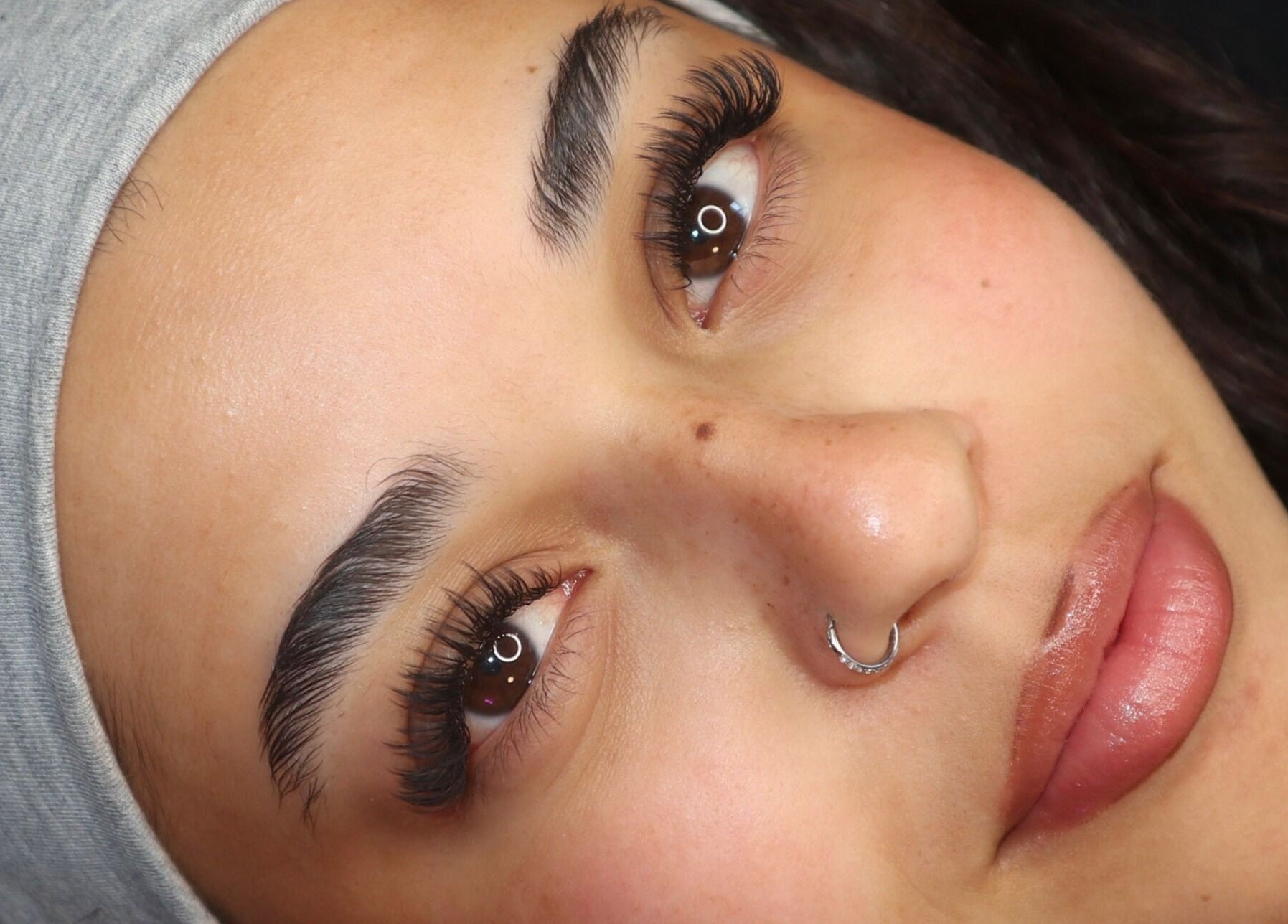 Close-up of styled lashes and brows at Winksbyelise, Toronto, Ontario, CA.
