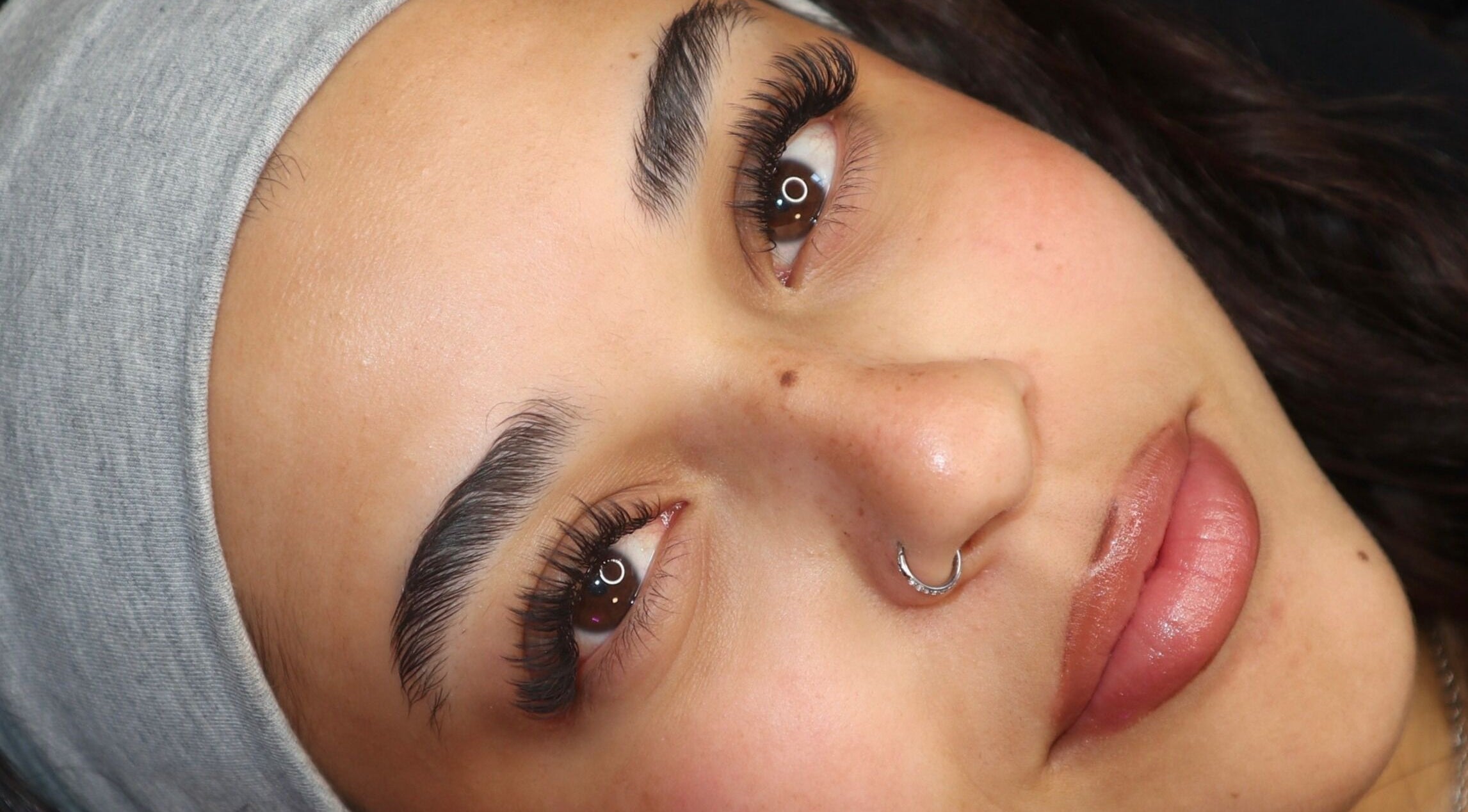 Close-up of styled lashes and brows at Winksbyelise, Toronto, Ontario, CA.