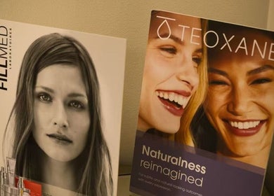 Beauty product posters in Belleza Cosmetic Clinic Norwest, Baulkham Hills, New South Wales, AU.