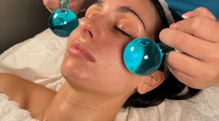 Facial treatment at Emily Nagle Skin, Wallasey, England, GB using blue spheres for rejuvenation.