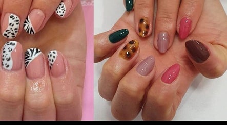Stylish nail art designs at Dolly's Hair, Beauty Salon in Inchture, Scotland, GB, featuring vibrant patterns.