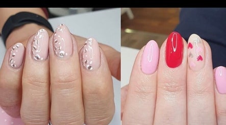 Stylish nail art designs at Dolly's Hair, Beauty Salon, Inchture, Scotland, GB showcasing intricate detailing.