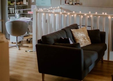 Relaxing lounge area at Victoria's Health and Beauty, Lurgan, Northern Ireland, GB, with comfortable seating.