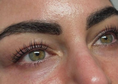 Close-up of perfectly groomed eyebrows and lashes at Victoria's Health and Beauty, Lurgan, Northern Ireland, GB.