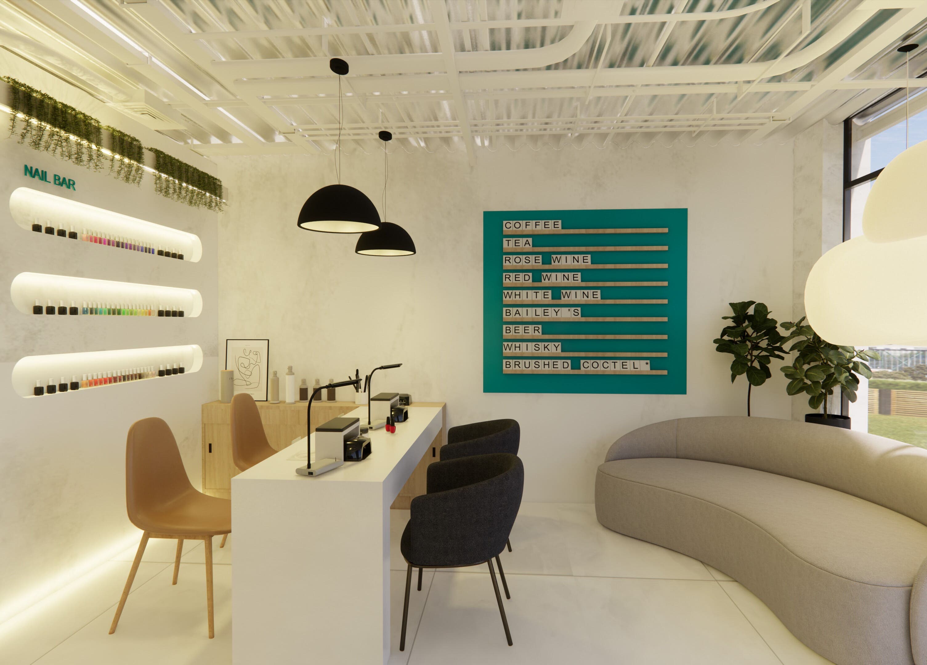 Espacio moderno y acogedor en Brushed Beauty Bar Cumbayá, Quito, Pichincha, EC, ideal para belleza y bienestar.