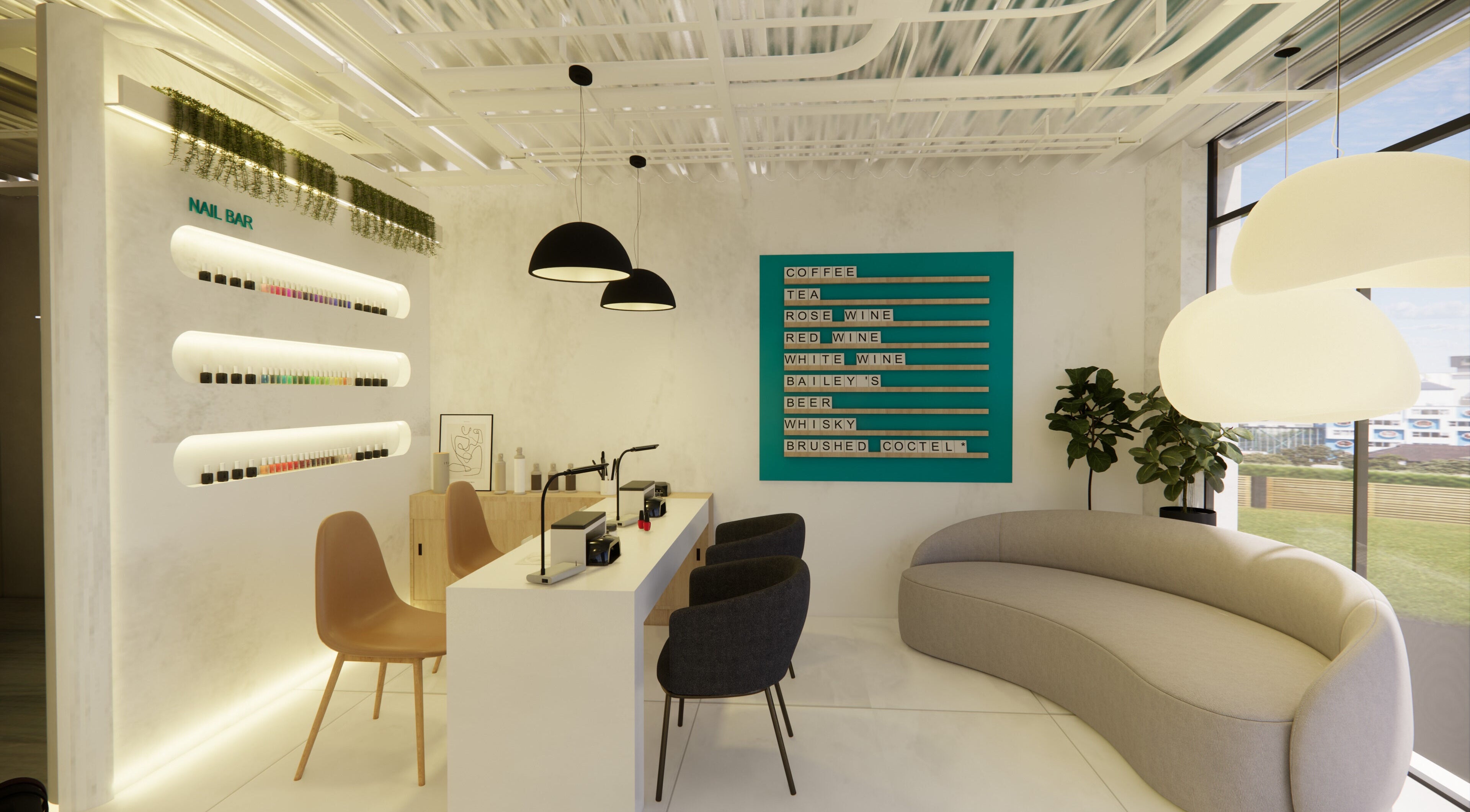 Espacio moderno y acogedor en Brushed Beauty Bar Cumbayá, Quito, Pichincha, EC, ideal para belleza y bienestar.