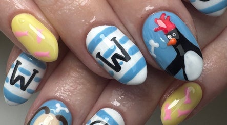 Creative nail art featuring penguin design by Em at The Parlour, Wirral, England, GB.