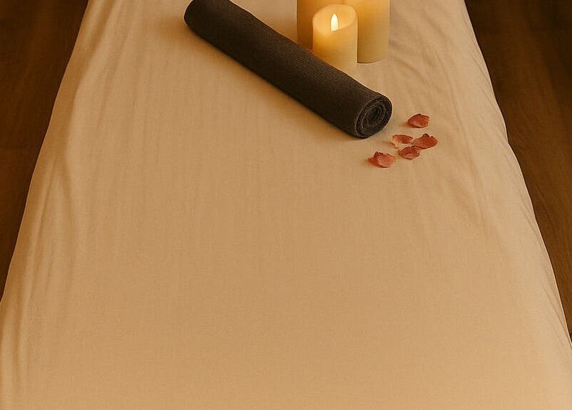 Ontspan bij Studio Massage Capricho in Utrecht, Utrecht, NL met sfeervolle kaarsen en rozenblaadjes.