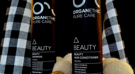 Organethic shampoo and conditioner at Charity at Southern Hair Salon, Cartersville, Georgia, US.