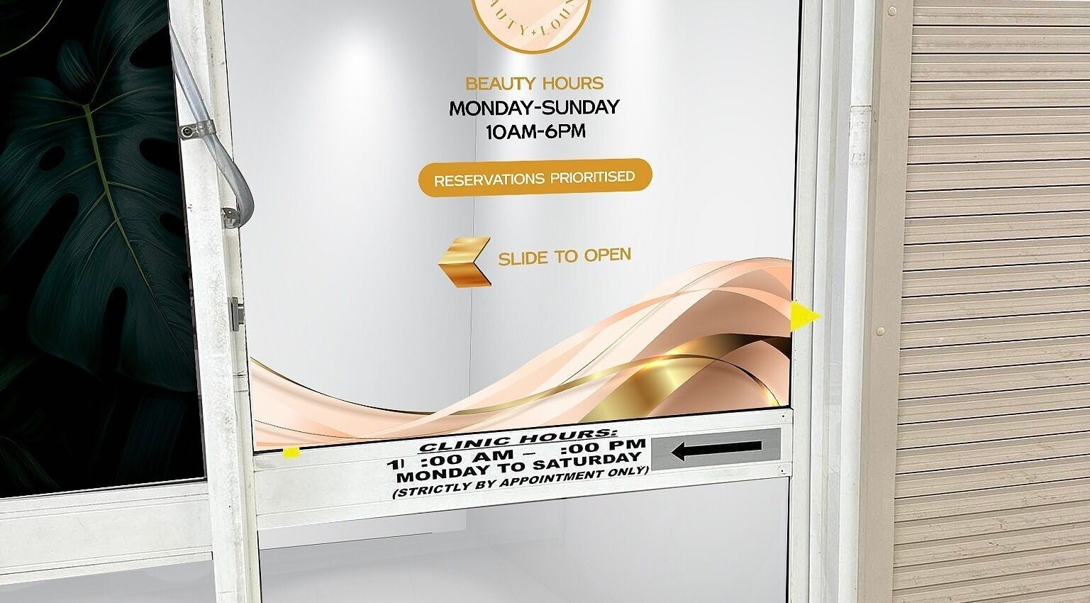 Entrance door of Sg Lounge in Blacktown, New South Wales, AU, with business hours displayed.