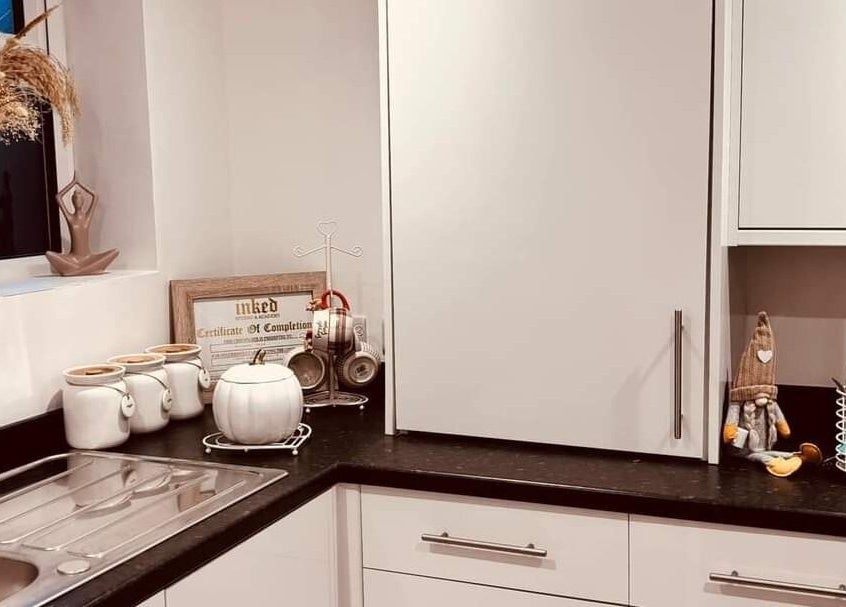 Cozy kitchen corner at Belle Moi Beauty, Sutton-in-Ashfield, England, GB featuring decor and mugs.
