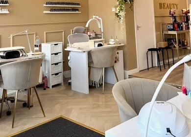 Elegant nail station at House of Beauty in Nuneaton, England, GB, showcasing a modern design.