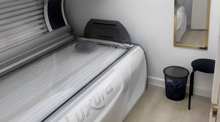 Modern tanning bed at House of Beauty in Nuneaton, England, GB.