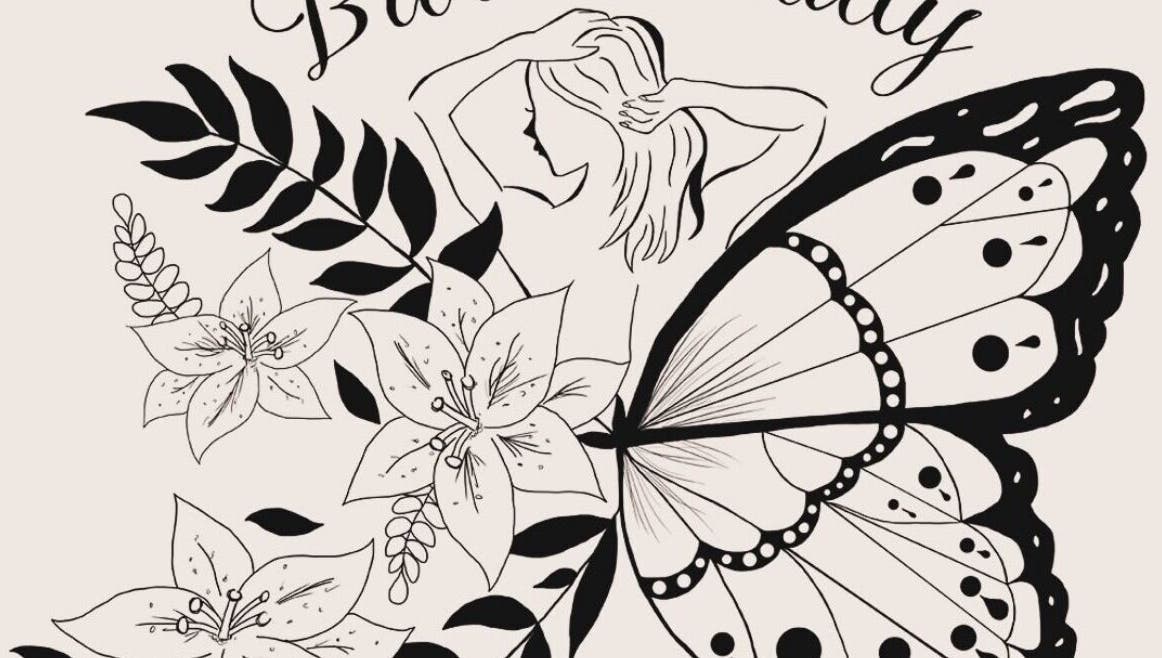 Butterfly and floral design at Bare Beauty by Nicole, Ellesmere Port, England, GB.