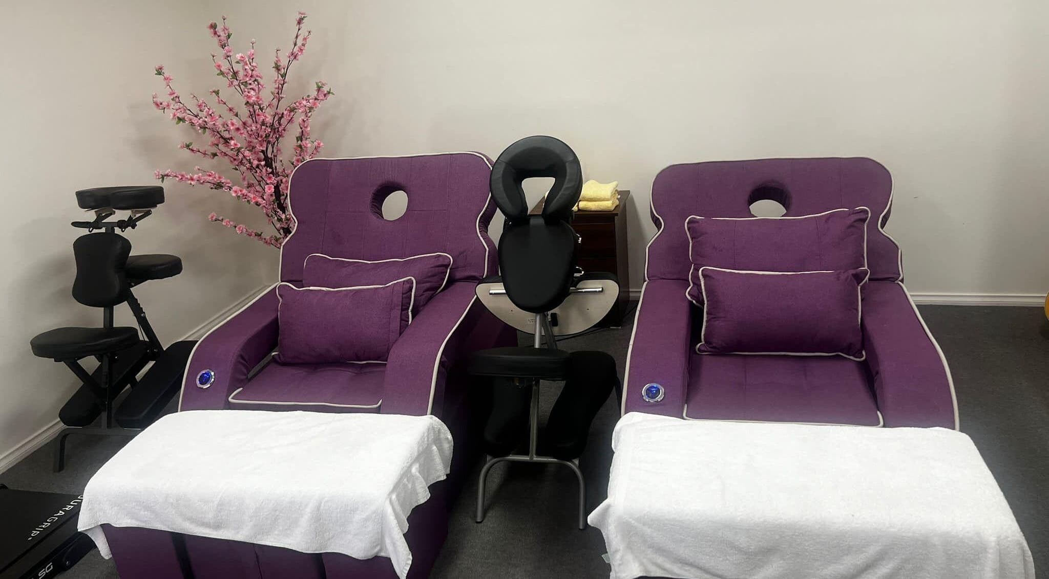 Comfortable massage chairs at Lemon Essential Massage & Spa Shepparton, Victoria, AU. Serenity and relaxation await.