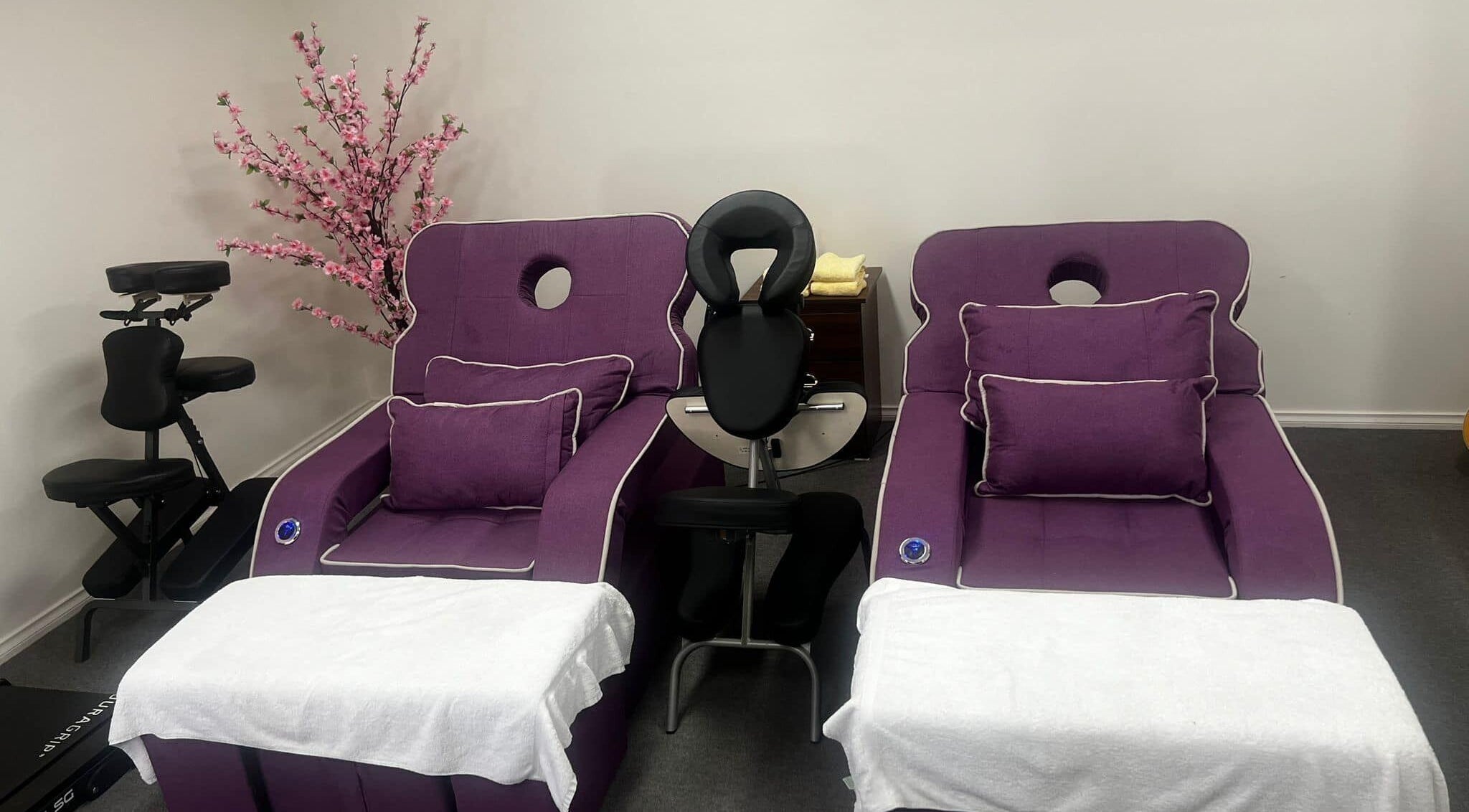 Comfortable massage chairs at Lemon Essential Massage & Spa Shepparton, Victoria, AU. Serenity and relaxation await.