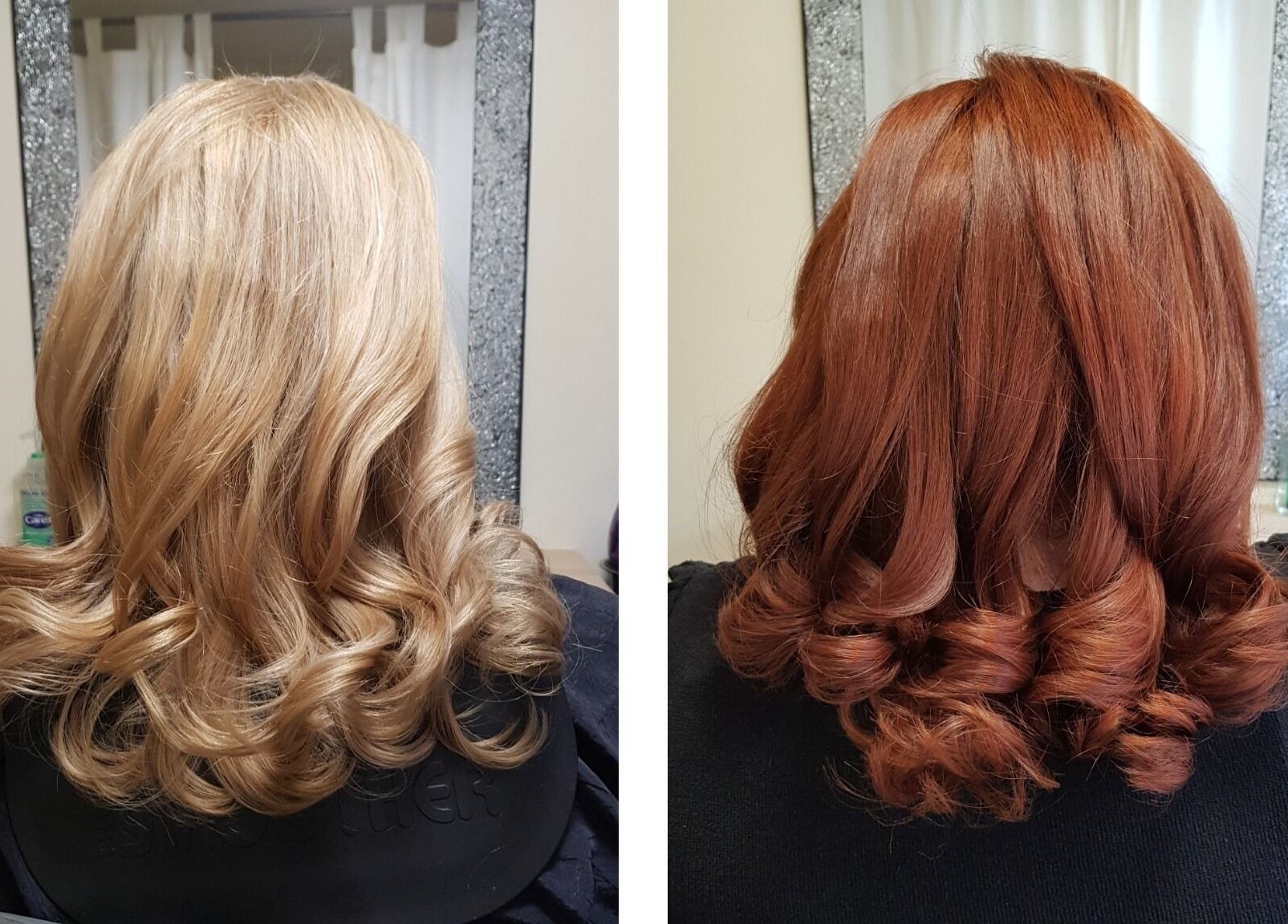 Blonde and auburn curled hairstyles at Hair by Elena P, London, England, GB.